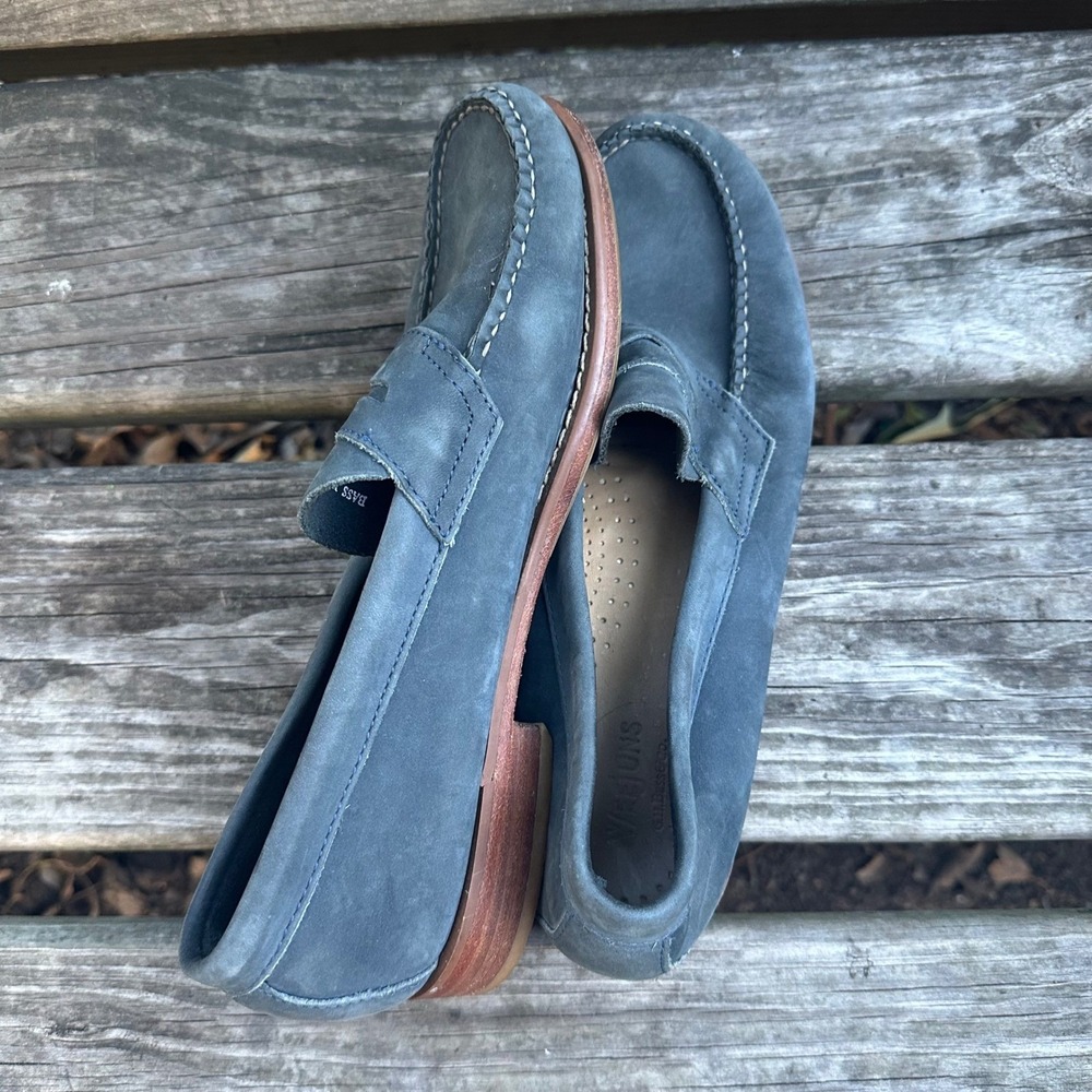 GH Bass Weejuns Slate Blue Nubuck Leather Penny Loafers Handmade Men's Sz 8D - Picture 6 of 10